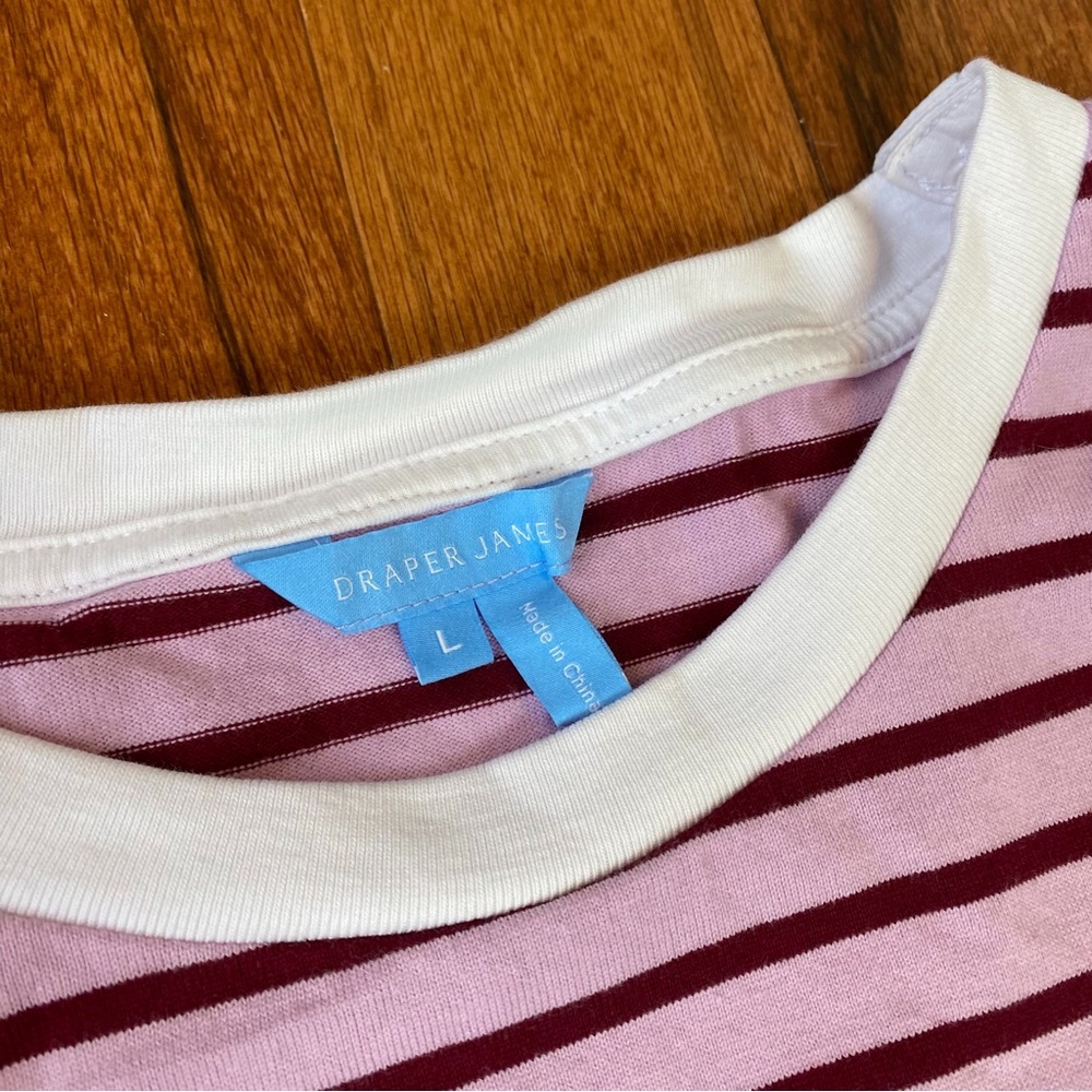 Draper James Tie Waist Dark Pink Mariner Striped T-Shirt Dress - Picture 4 of 10
